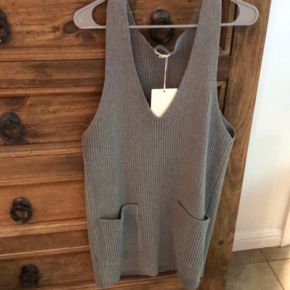 Grey pocketed mini sweater dress